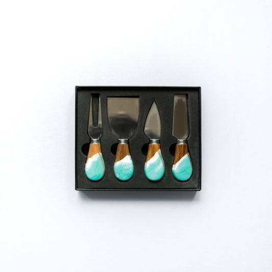Lynn & Liana Designs - Resin Coated Cheese Knife Set - Set of 4 - Caribbean Blue
