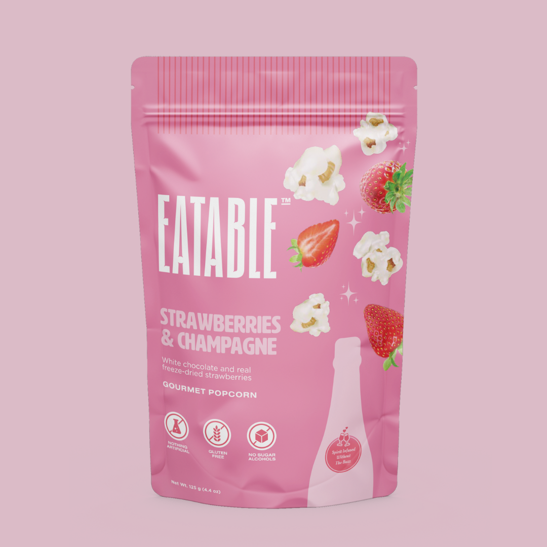 EATABLE Popcorn - Strawberries & Champagne 🍓 Gourmet White Chocolate Popcorn: Canadian Packaging