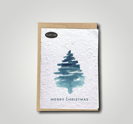 Plantable Greetings - Water Colour Christmas Tree Plantable Greeting Card: Wildflowers