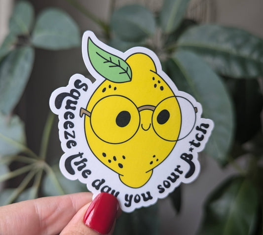 Squeeze the day you sour bitch vinyl sticker, cute lemon