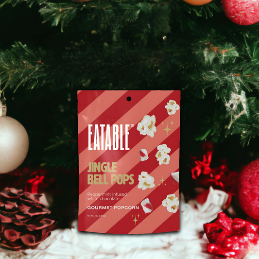 EATABLE Popcorn - Mini Jingle Bell Pops ✨ White Chocolate Christmas Popcorn : Canadian Packaging