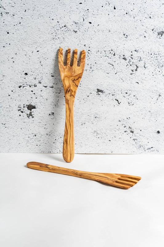 Olive Wood Serving Spatula Forks - Pair