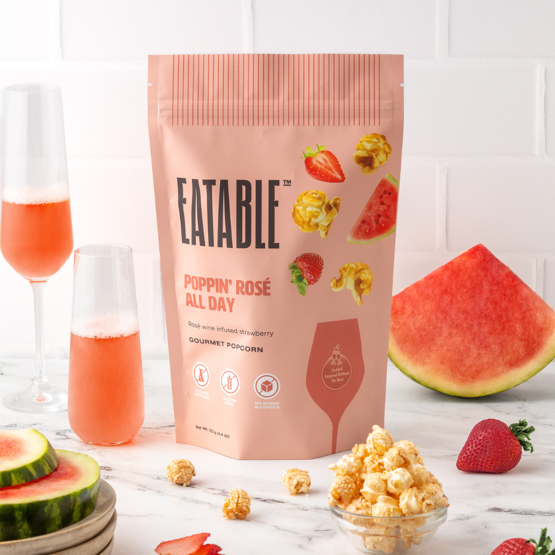 EATABLE Popcorn - Poppin' Rosé All Day 🍷 Gourmet Caramel Popcorn: Canadian Packaging