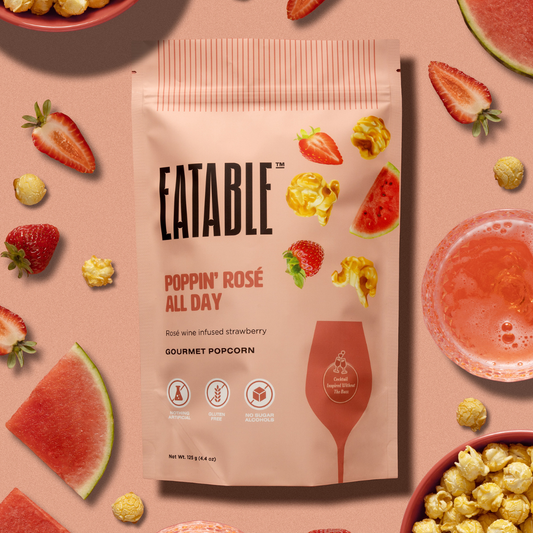 EATABLE Popcorn - Poppin' Rosé All Day 🍷 Gourmet Caramel Popcorn: Canadian Packaging