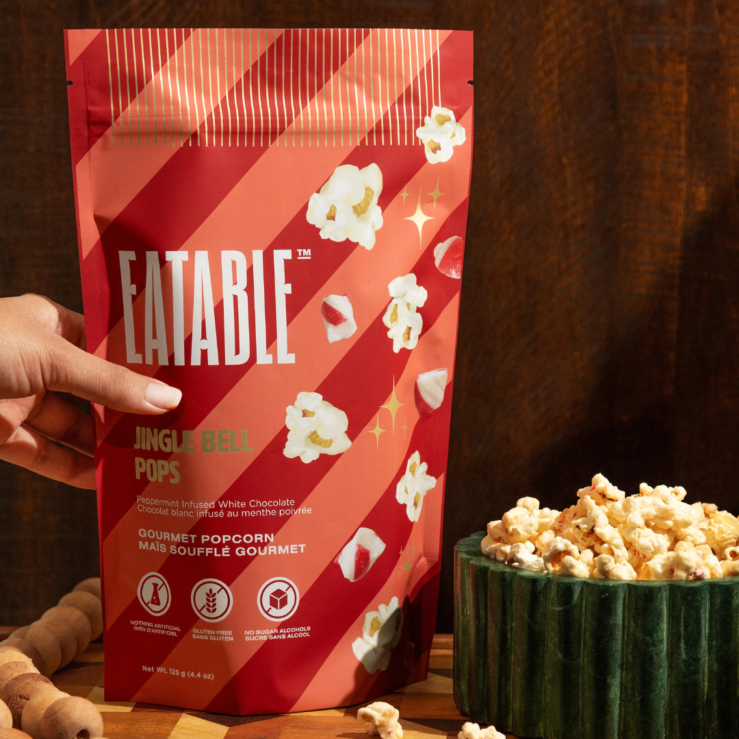 EATABLE Popcorn - Jingle Bell Pops ✨ White Chocolate Christmas Popcorn : Canadian Packaging