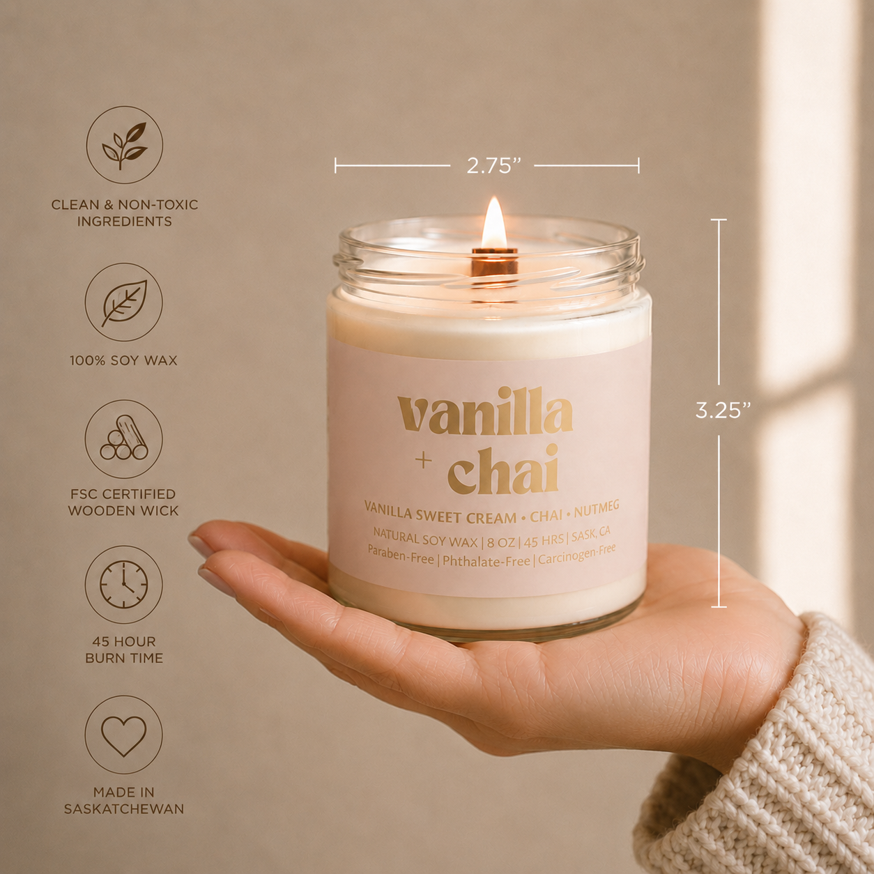 Prairie Creek Candles - VANILLA CHAI | 8OZ NON TOXIC SOY CANDLE | FALL COLLECTION