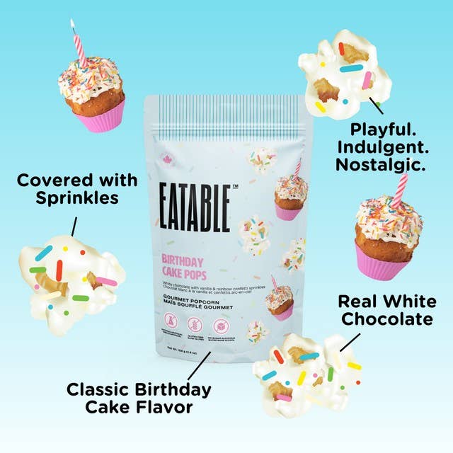 EATABLE Popcorn - Birthday Cake Pops (108g) 🍿🎂 Chocolate Covered Popcorn: US Package
