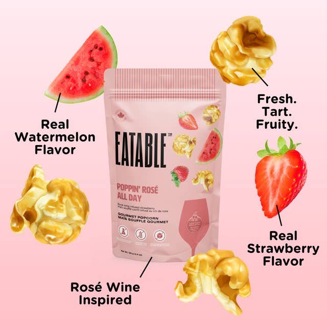 EATABLE Popcorn - Poppin' Rosé All Day 🍷 Gourmet Caramel Popcorn: Canadian Packaging