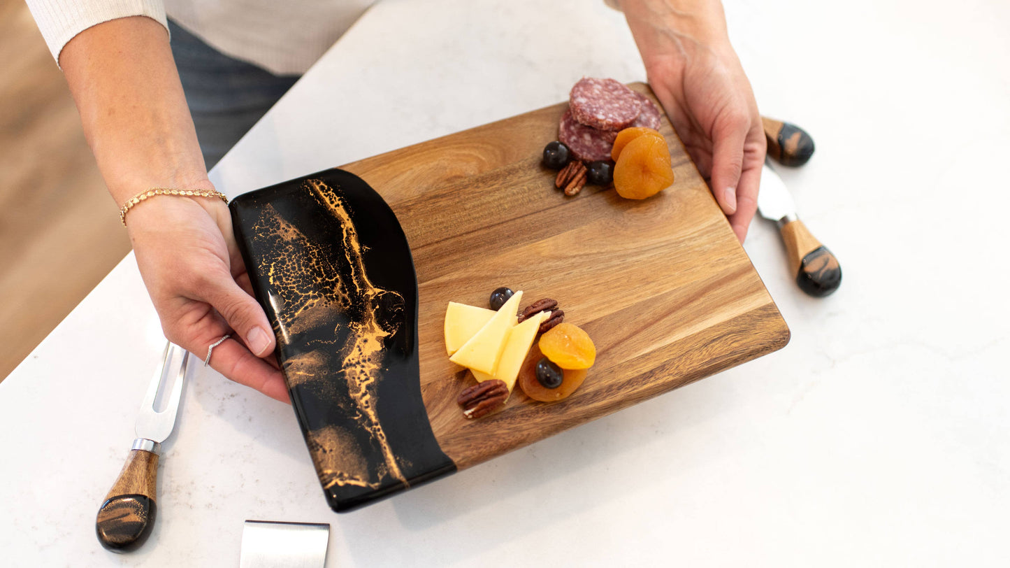 Lynn & Liana Designs - Wood Resin Date Night Cheese Charcuterie Board - NO TARIFFS!: Marble