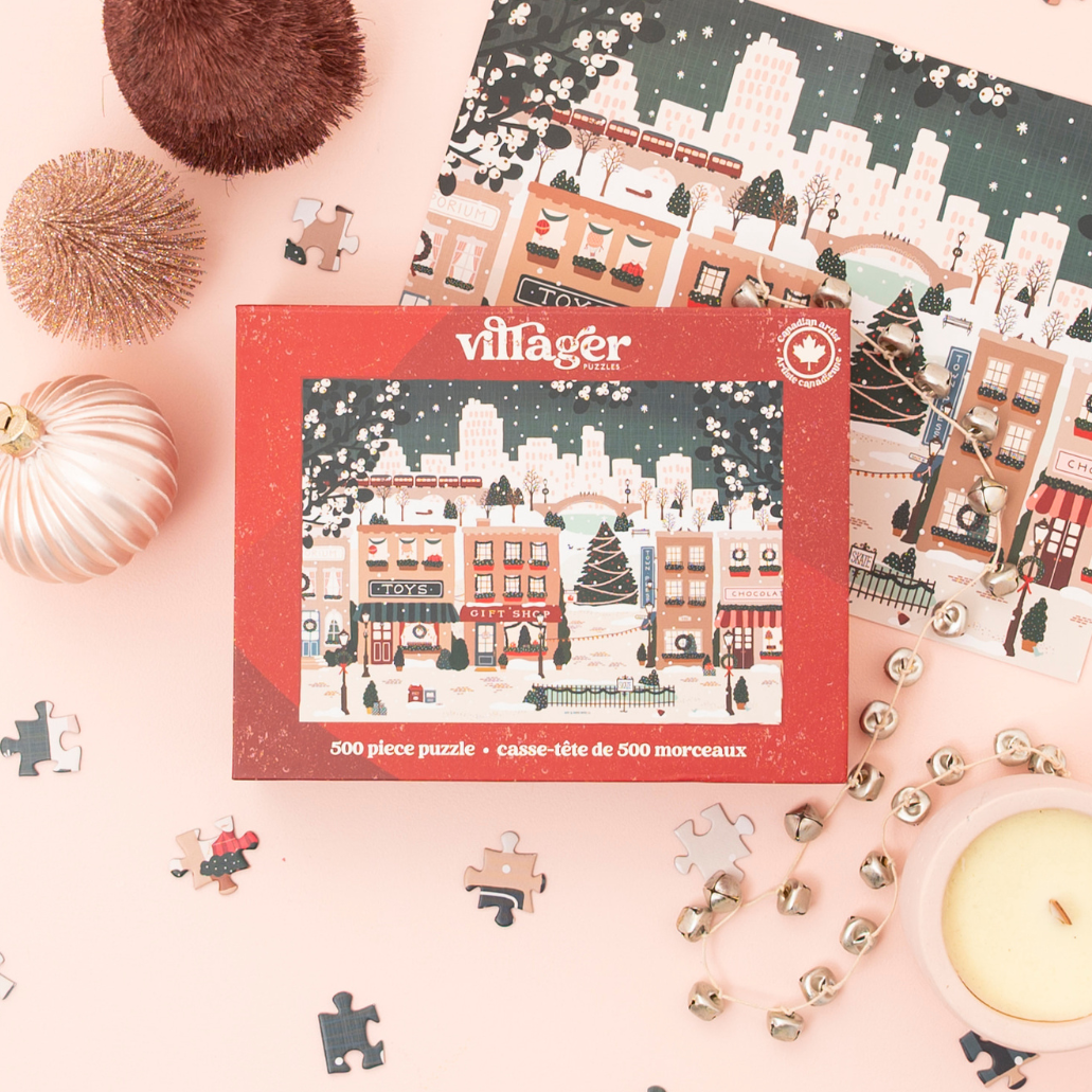 Villager Puzzles - Small Town Holiday | 500-Piece Puzzle | Designed in Canada