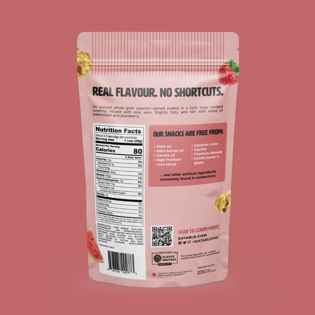 EATABLE Popcorn - Poppin' Rosé All Day 🍷 Gourmet Caramel Popcorn: Canadian Packaging