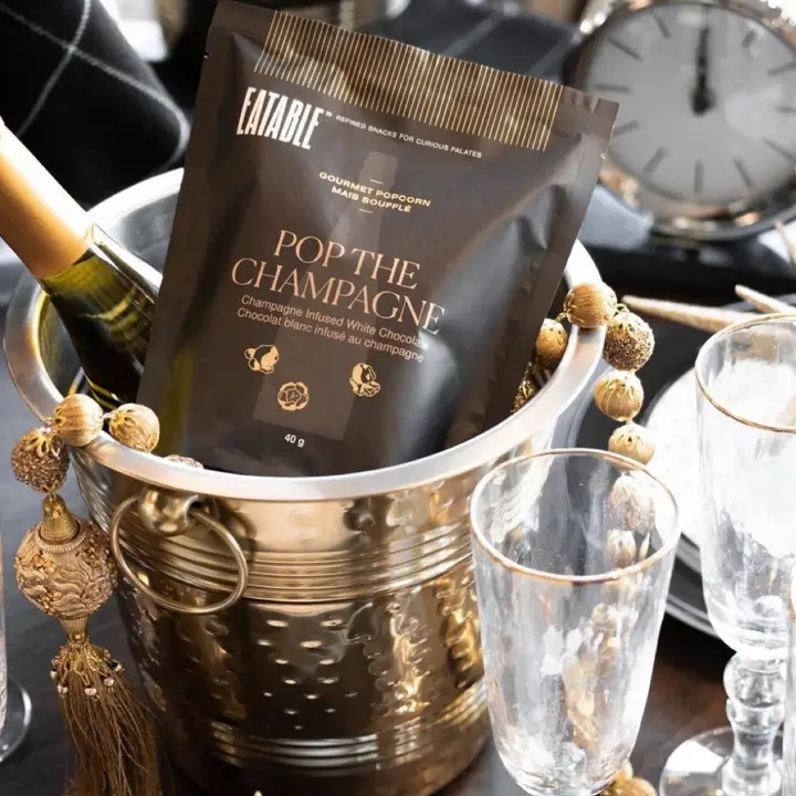 EATABLE Popcorn -  🇨🇦 Mini Pop the Champagne 🍾 White Chocolate Popcorn: Canadian Packaging