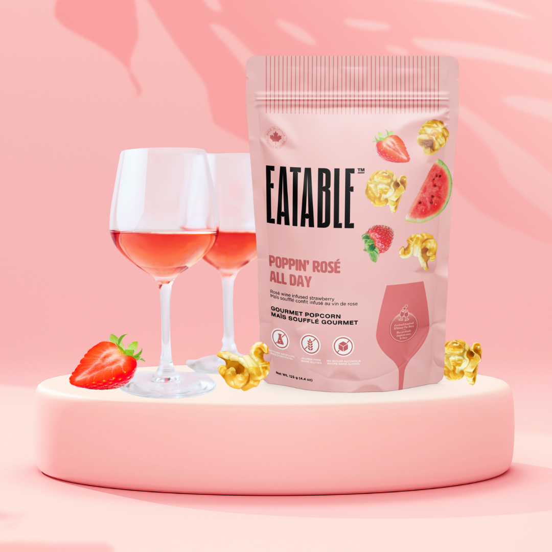 EATABLE Popcorn - Poppin' Rosé All Day 🍷 Gourmet Caramel Popcorn: Canadian Packaging