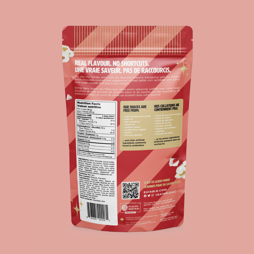 EATABLE Popcorn - Jingle Bell Pops ✨ White Chocolate Christmas Popcorn : Canadian Packaging