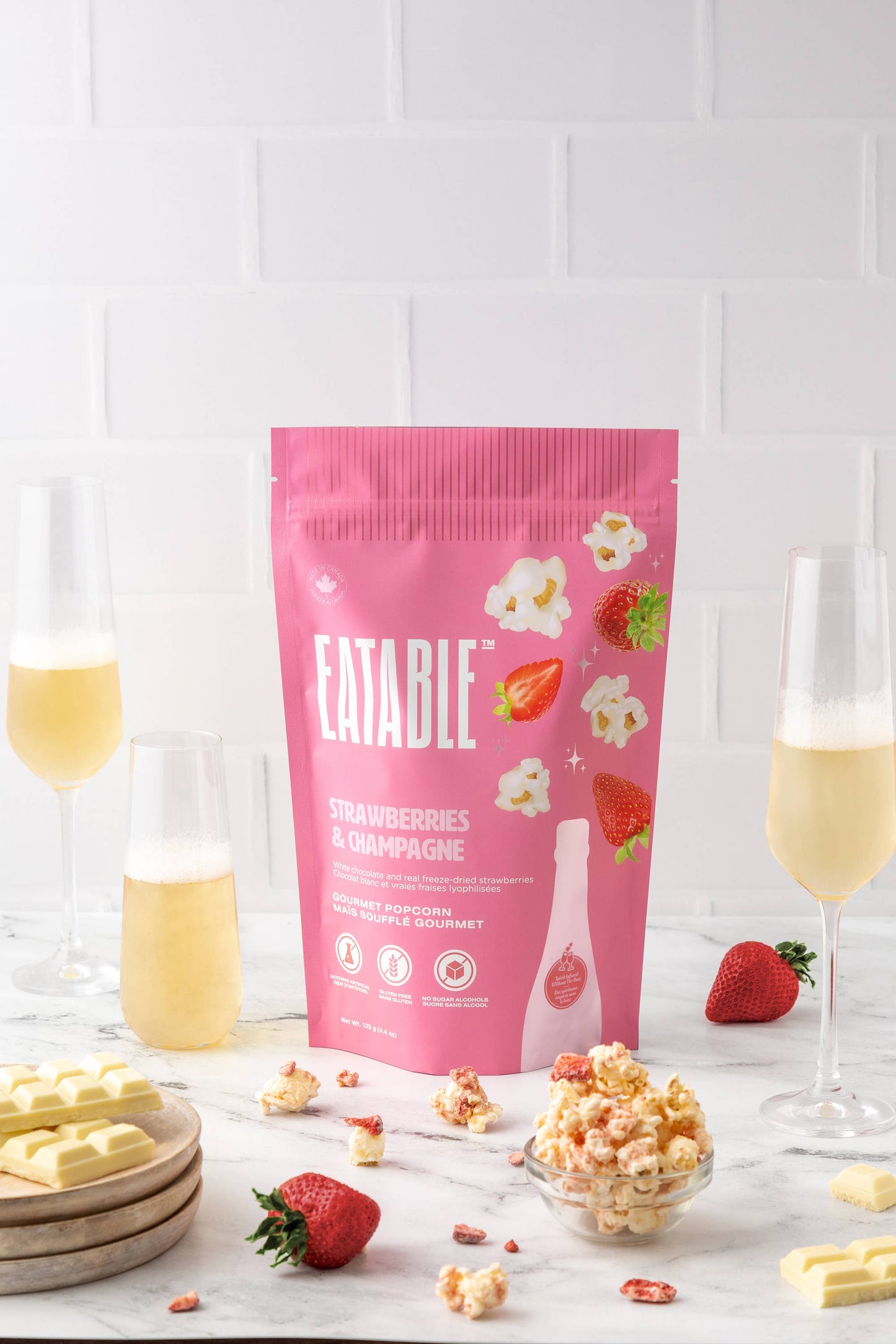 EATABLE Popcorn - NEW ✨ Strawberries & Champagne (125g) 🍿🍓 Chocolate Popcorn: US Package