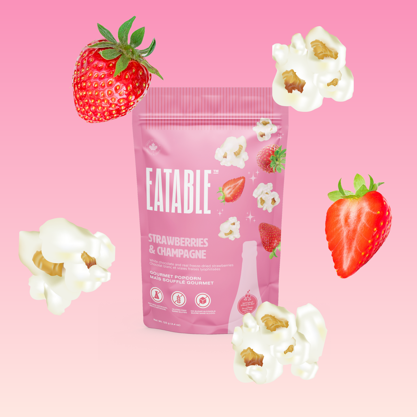 EATABLE Popcorn - NEW ✨ Strawberries & Champagne (125g) 🍿🍓 Chocolate Popcorn: US Package