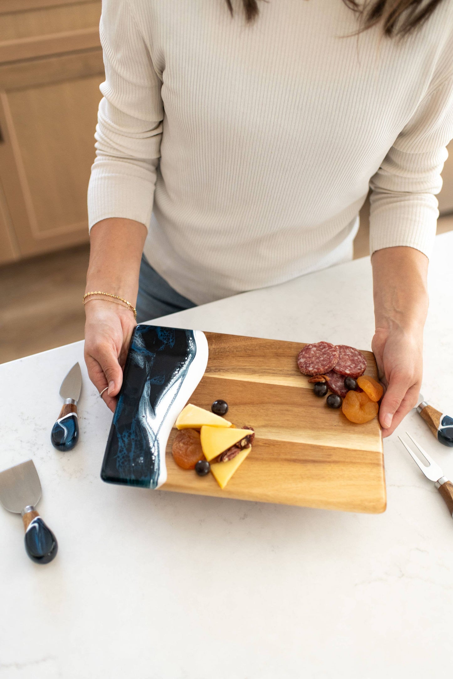 Lynn & Liana Designs - Wood Resin Date Night Cheese Charcuterie Board - NO TARIFFS!: Marble