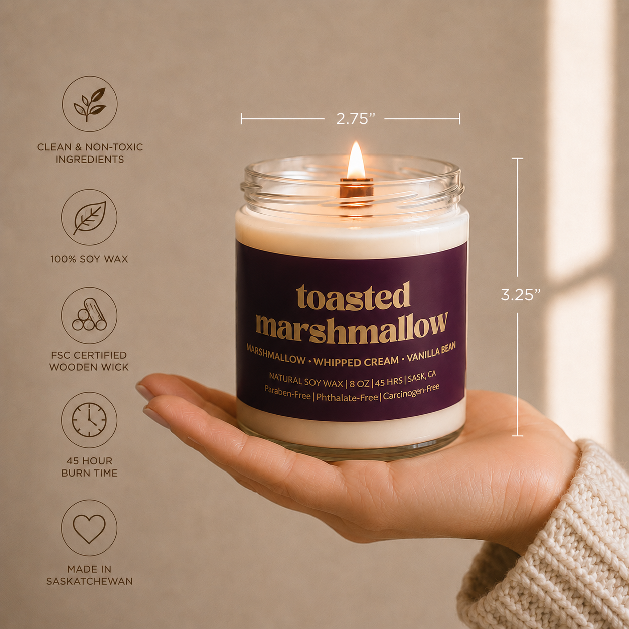 Prairie Creek Candles - TOASTED MARSHMALLOW | 8OZ NON TOXIC SOY CANDLE | FALL COLLECTION