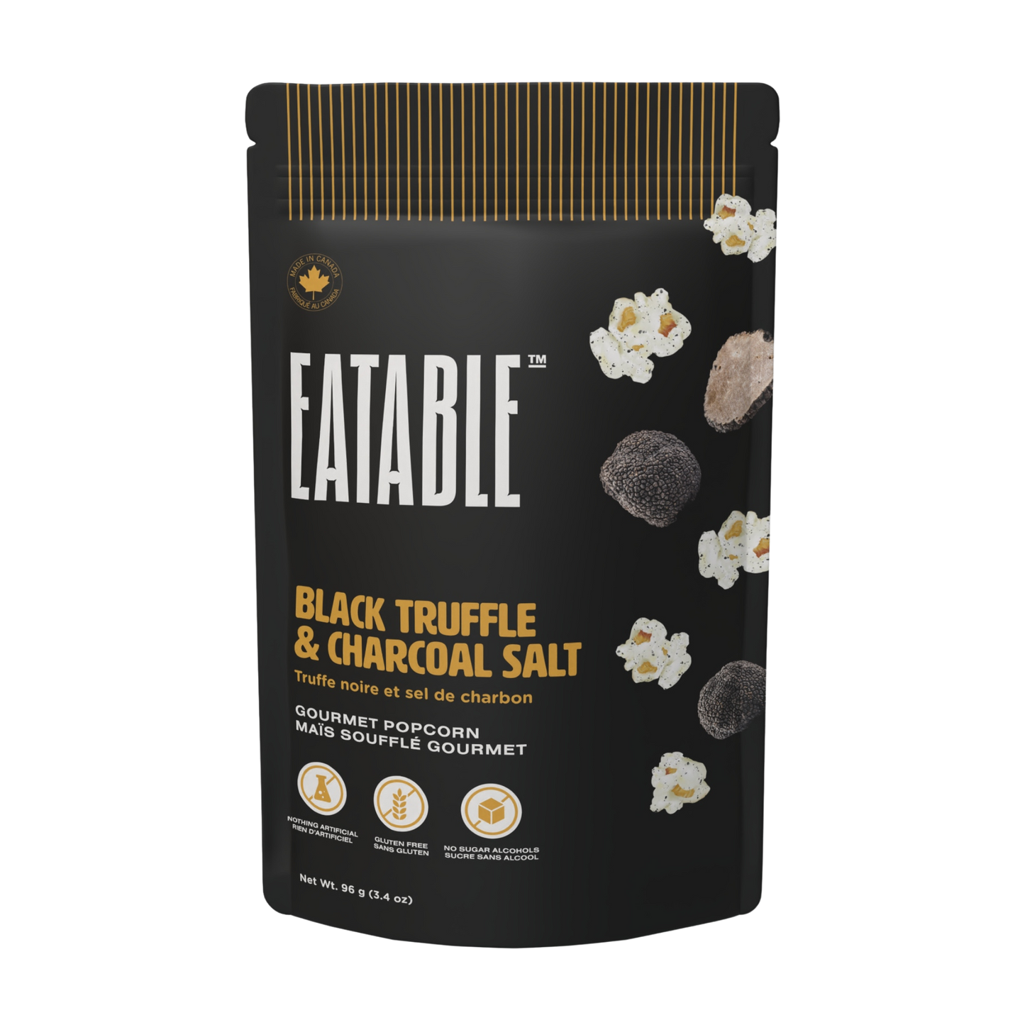 EATABLE Popcorn - 🇨🇦 Black Truffle & Charcoal Salt 🧂Sweet & Savoury Popcorn: Canadian Packaging