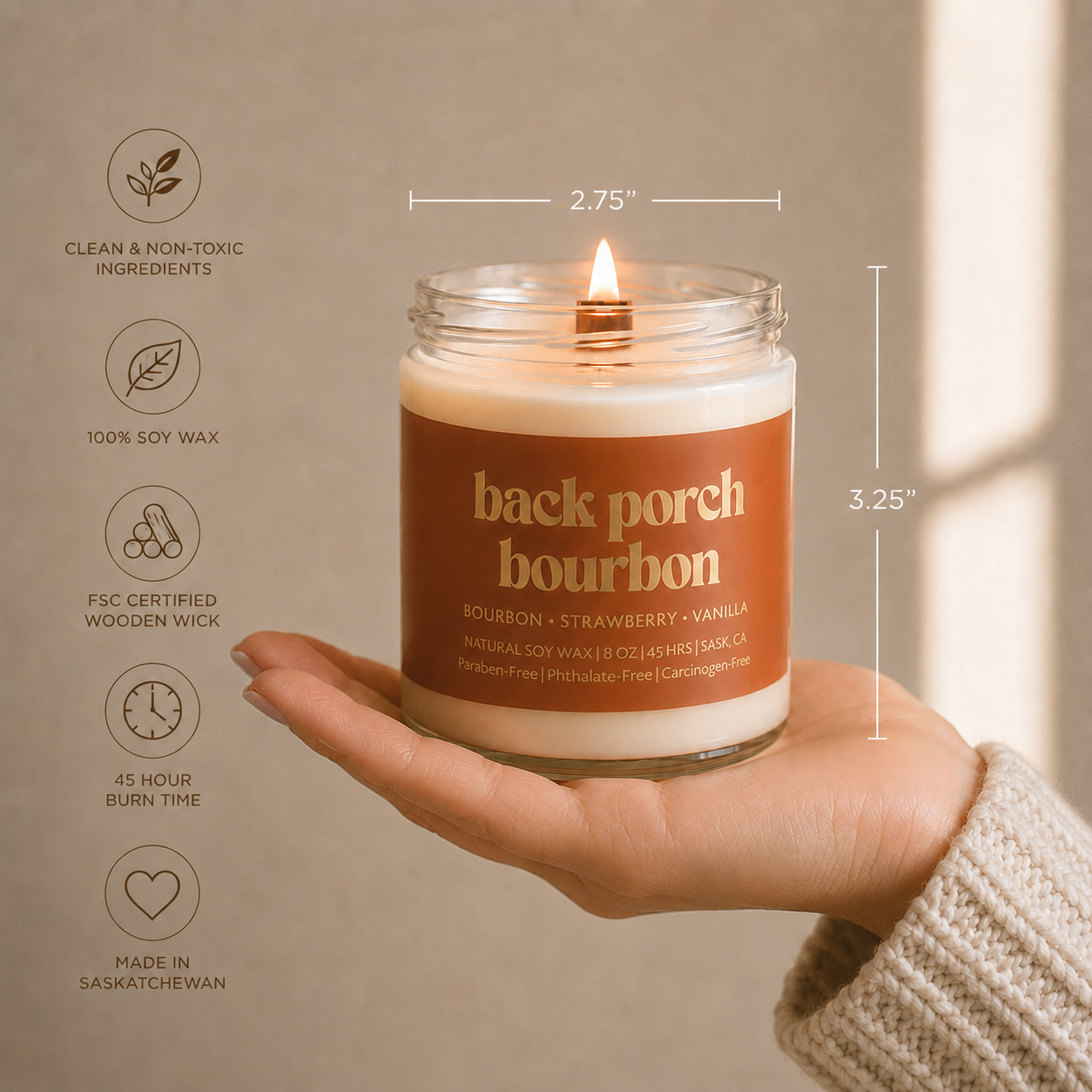 Prairie Creek Candles - BACK PORCH BOURBON | 8OZ NON TOXIC SOY CANDLE | FALL COLLECTION