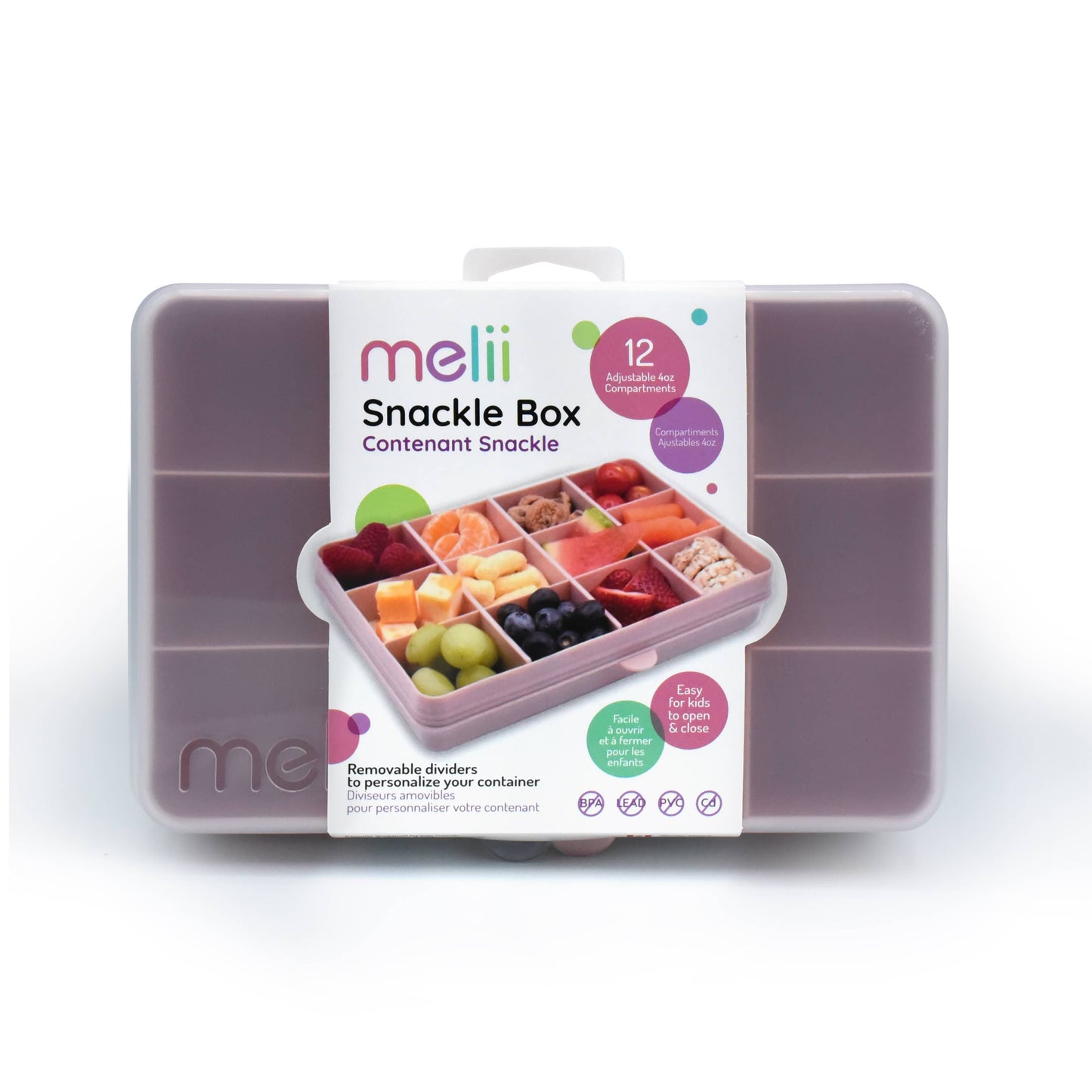 melii - Snackle Box, Divided Snack Container with 12 Compartments: Pink