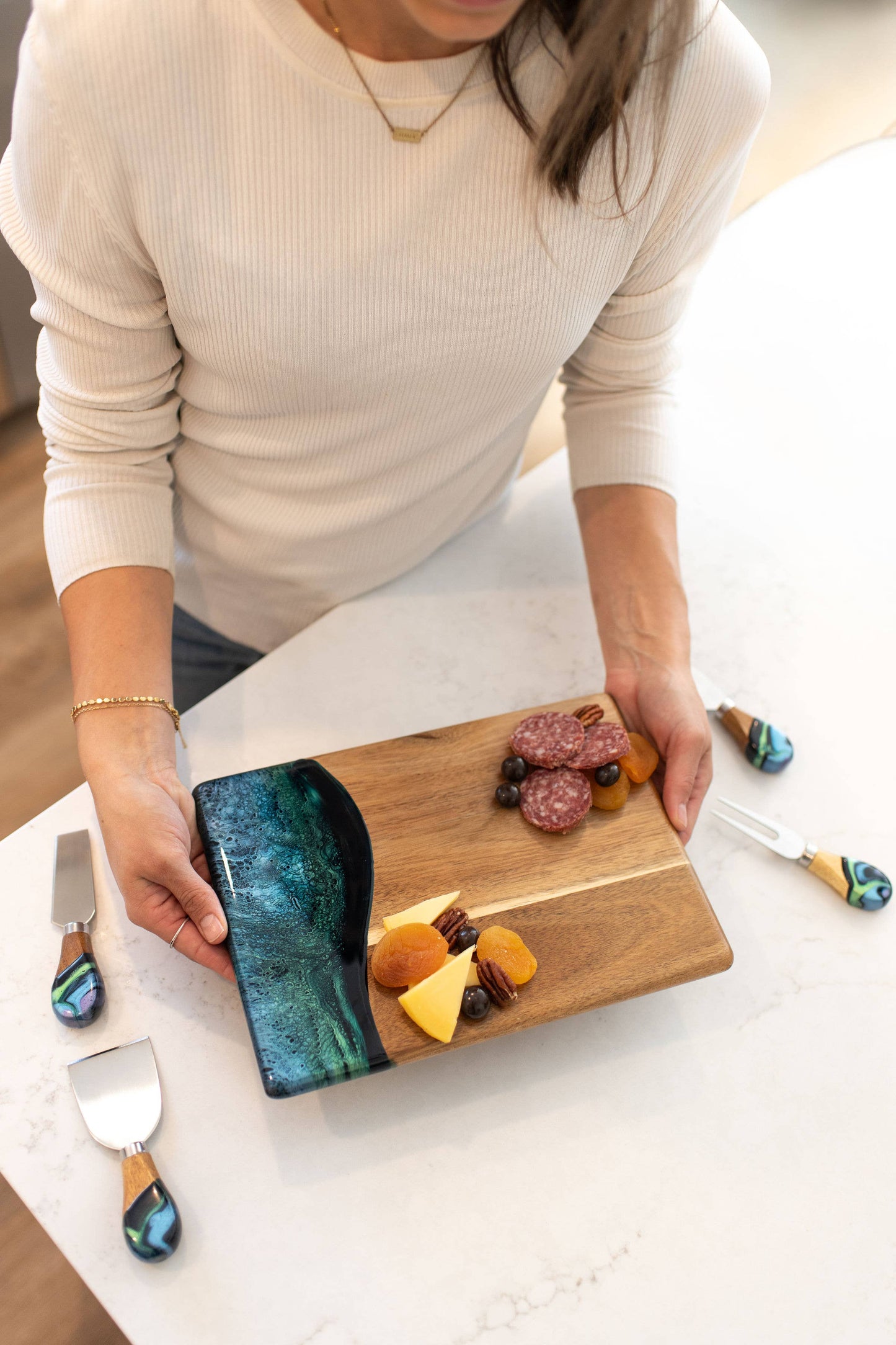 Lynn & Liana Designs - Wood Resin Date Night Cheese Charcuterie Board - NO TARIFFS!: Marble
