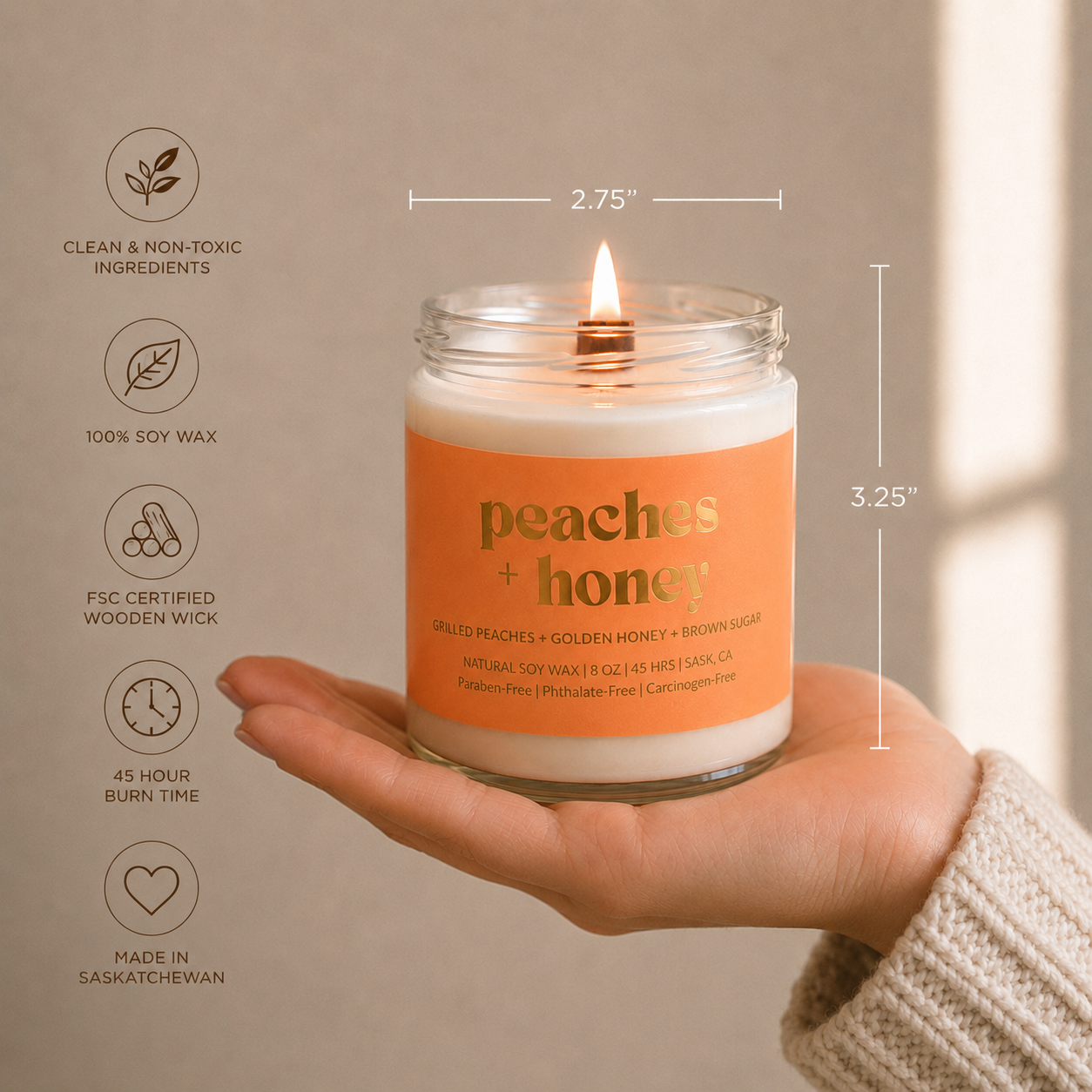 Prairie Creek Candles - PEACHES & HONEY | 8OZ NON TOXIC SOY CANDLE | FALL COLLECTION
