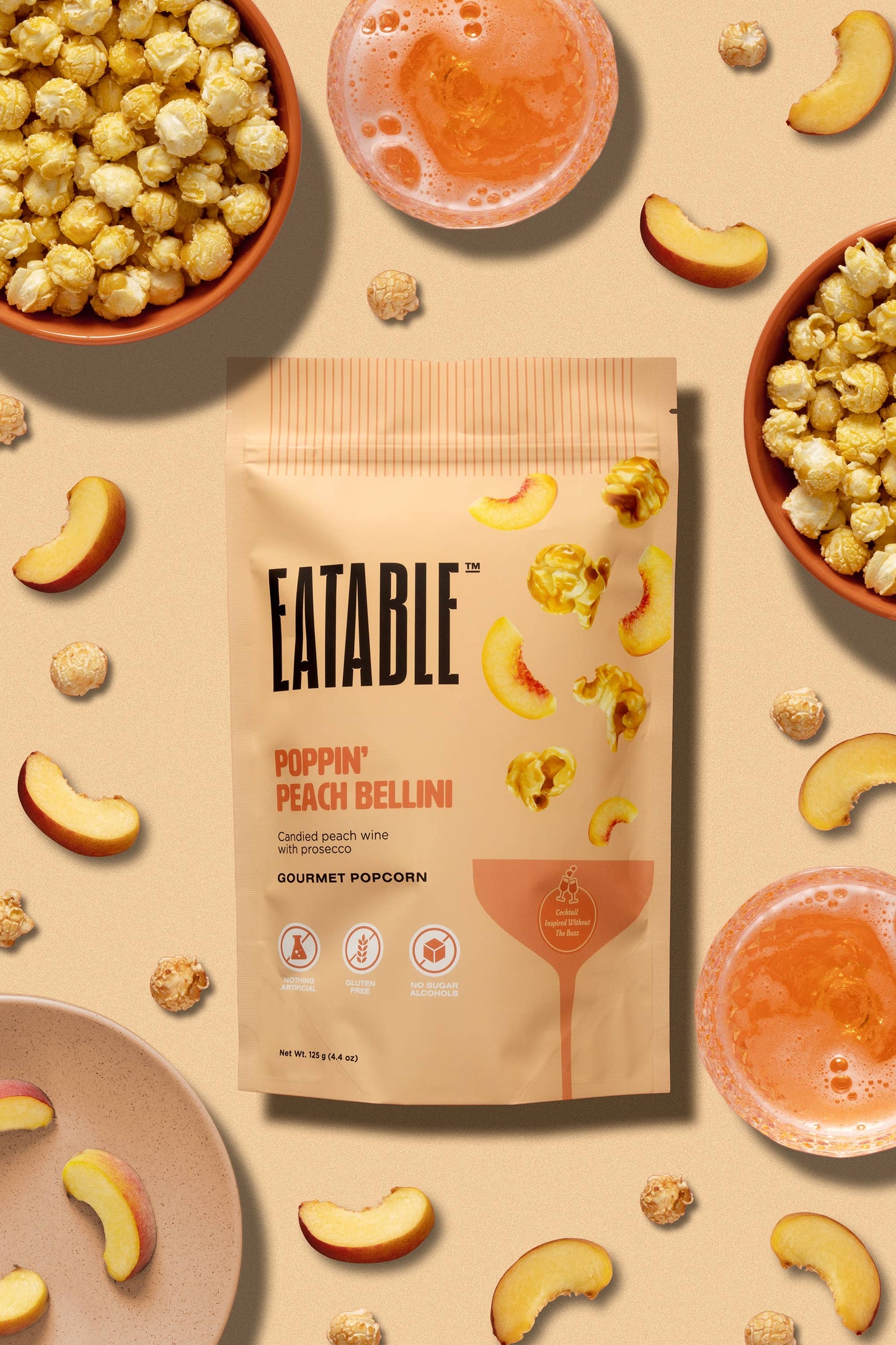 EATABLE Popcorn - Poppin' Peach Bellini (125g) 🍿🍑 Gourmet Candied Popcorn: US Package