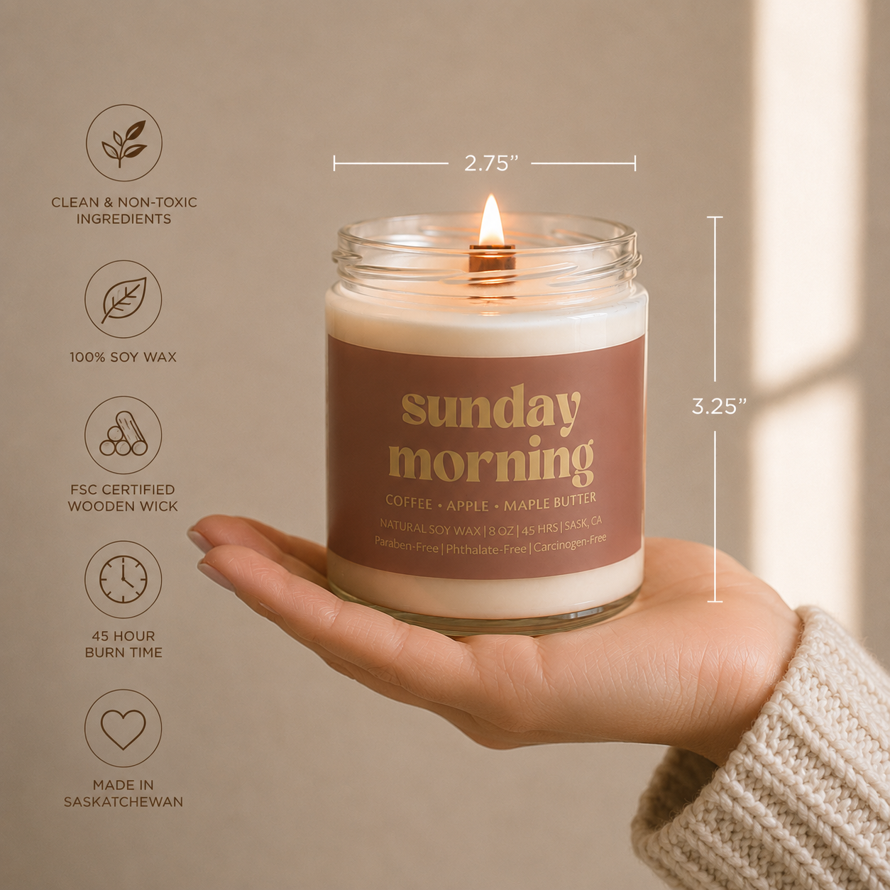 Prairie Creek Candles - SUDNAY MORNING | 8OZ NON TOXIC SOY CANDLE | FALL COLLECTION
