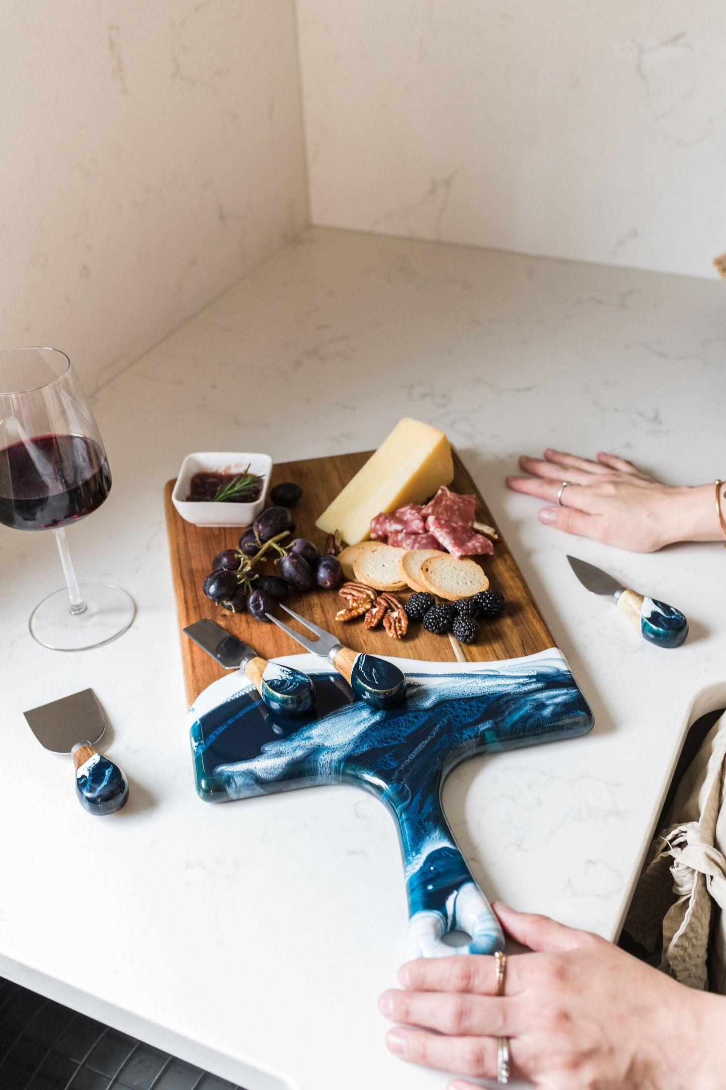 Lynn & Liana Designs - Resin Coated Cheese Knife Set - Set of 4 - Caribbean Blue