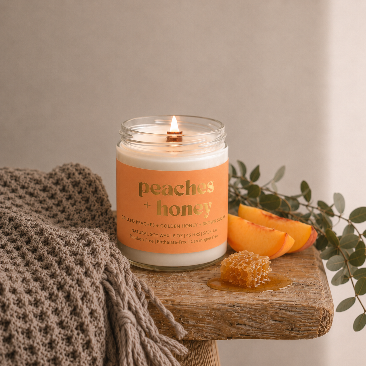 Prairie Creek Candles - PEACHES & HONEY | 8OZ NON TOXIC SOY CANDLE | FALL COLLECTION