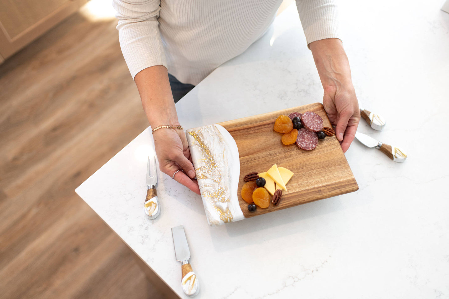 Lynn & Liana Designs - Wood Resin Date Night Cheese Charcuterie Board - NO TARIFFS!: Marble