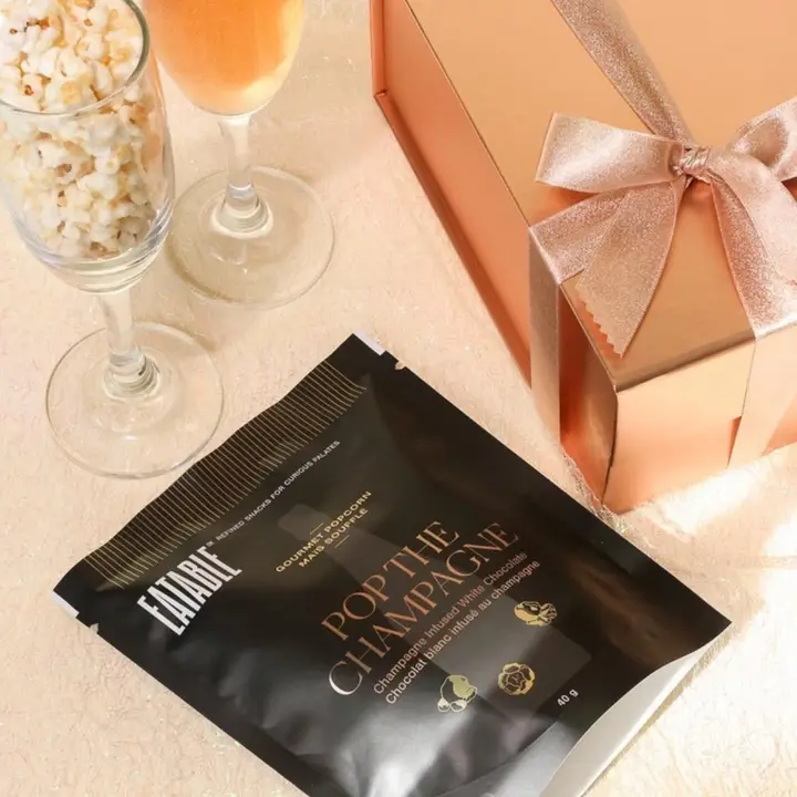 EATABLE Popcorn -  🇨🇦 Mini Pop the Champagne 🍾 White Chocolate Popcorn: Canadian Packaging