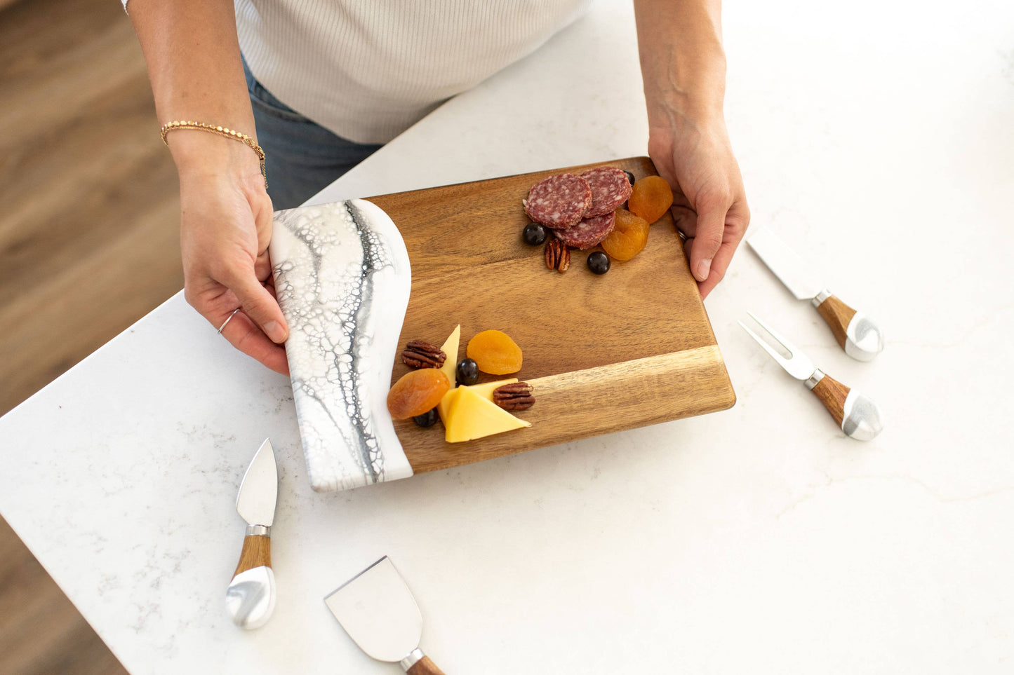 Lynn & Liana Designs - Wood Resin Date Night Cheese Charcuterie Board - NO TARIFFS!: Marble