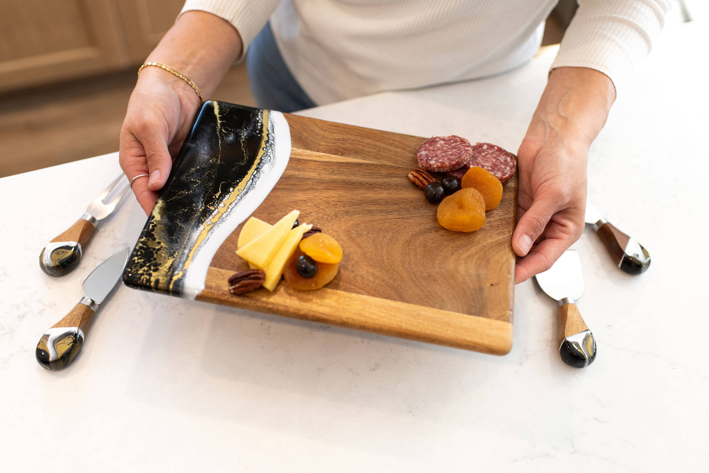 Lynn & Liana Designs - Wood Resin Date Night Cheese Charcuterie Board - NO TARIFFS!: Marble