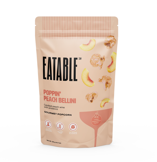 EATABLE Popcorn - Poppin' Peach Bellini (125g) 🍿🍑 Gourmet Candied Popcorn: US Package